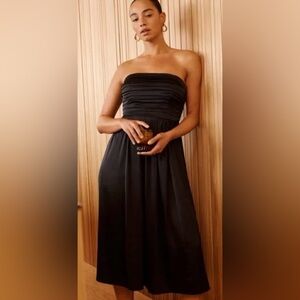 NWT A&F crepe satin Emerson black midi dress